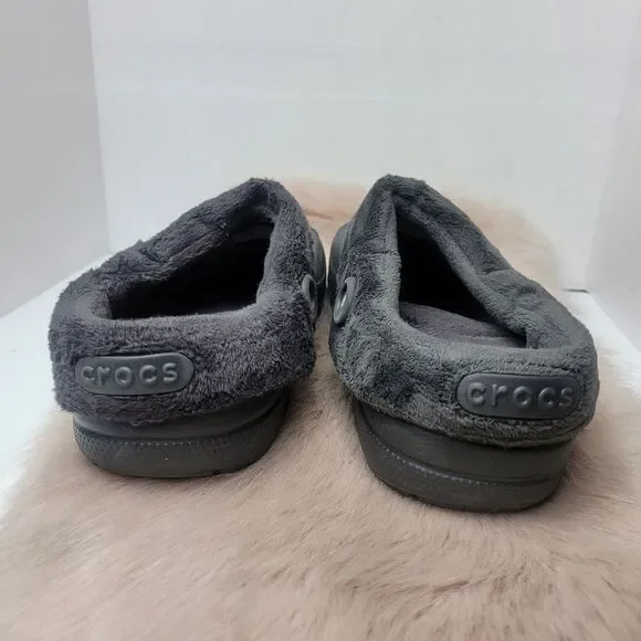 Crocs Black Faux Fur Unisez Clogs Shoes Size 9 M 11 W - Picture 4 of 9